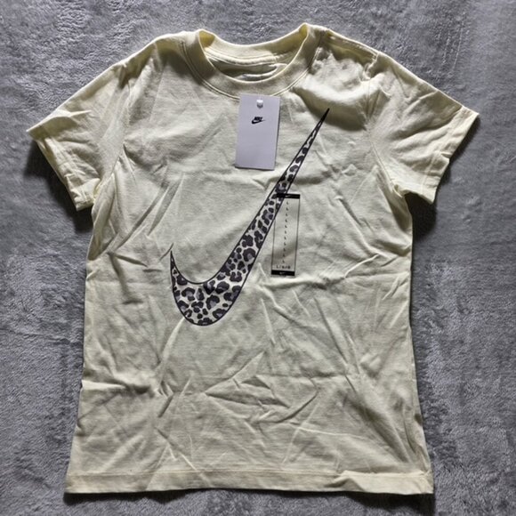 Nike Kids Big Swoosh Graphic Tee - Size L (Large) - Leopard Print - New With Tag - Picture 1 of 8